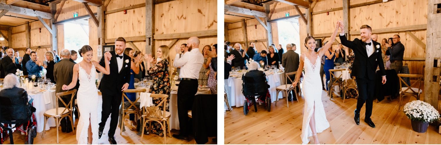 Dancing celebration at rustic barn wedding reception.