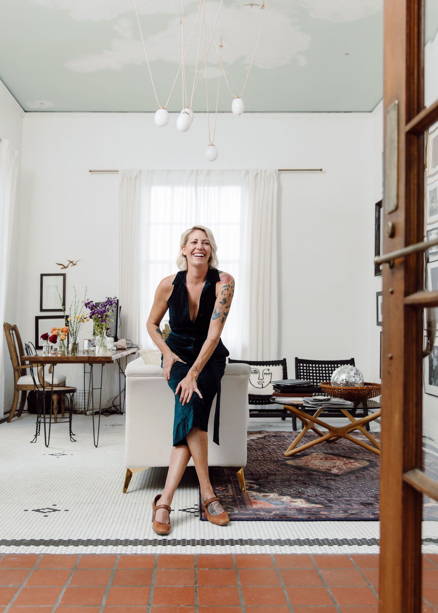 Lifestyle photos in bright interior space showing movement and casual poses.