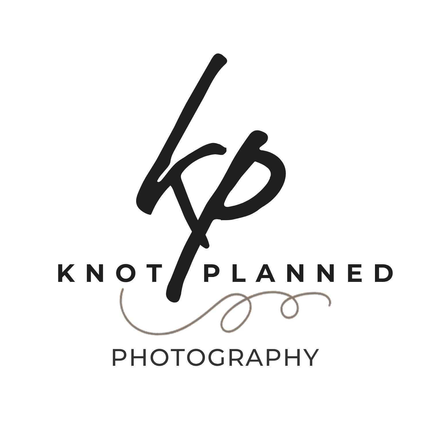 Knot Planned Photography logo featuring elegant KP monogram initials with decorative script on white background.
