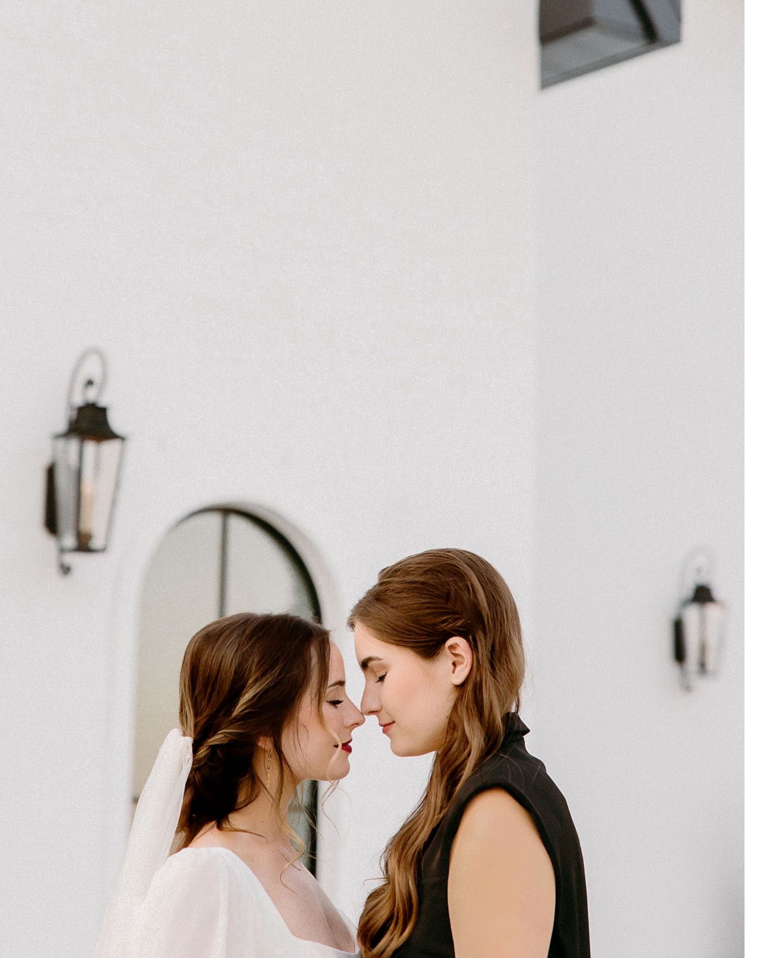 An intimate wedding portrait series showing tender moments between two people.