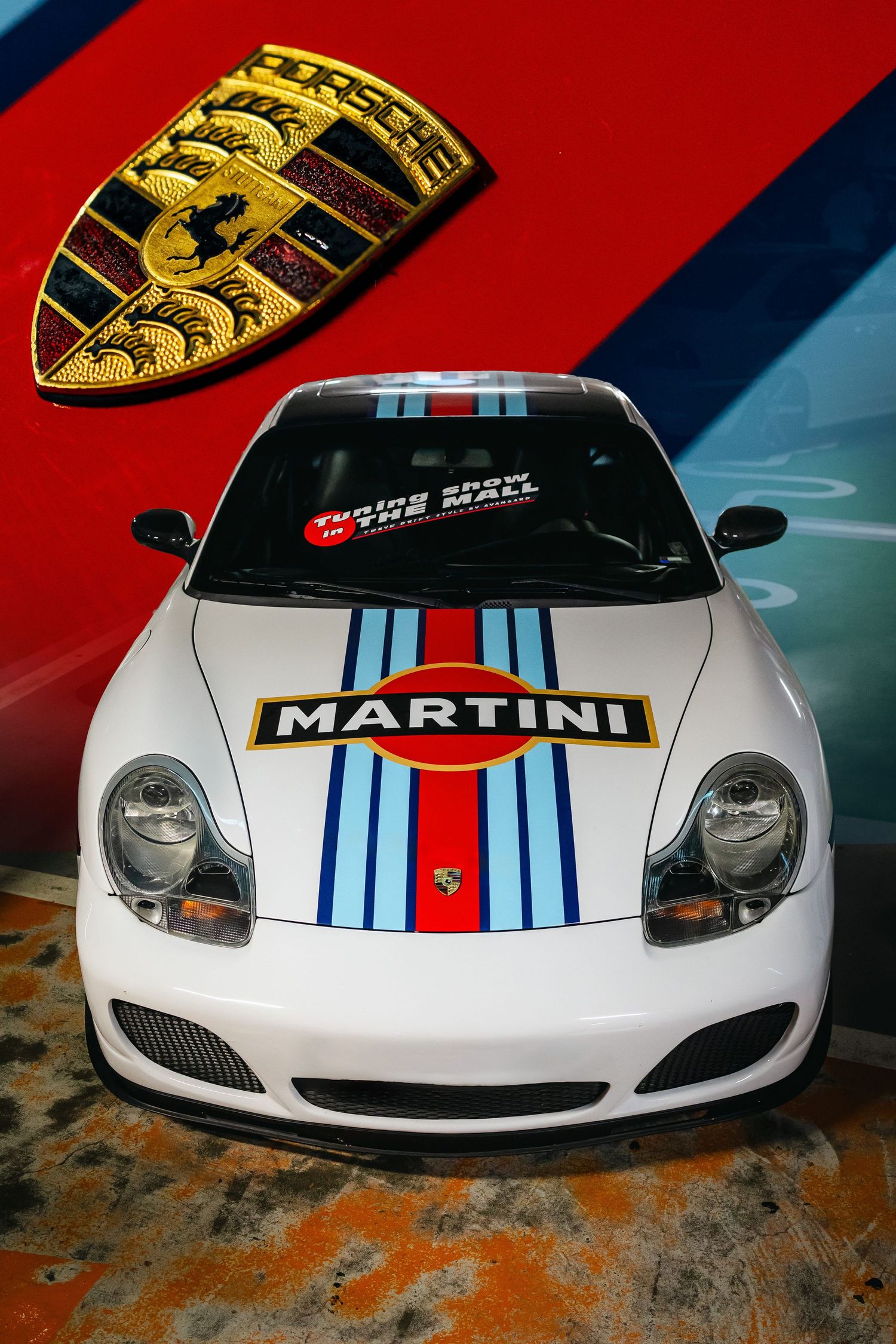 White Porsche sports car with Martini racing livery – automotive photography in Bulgaria.