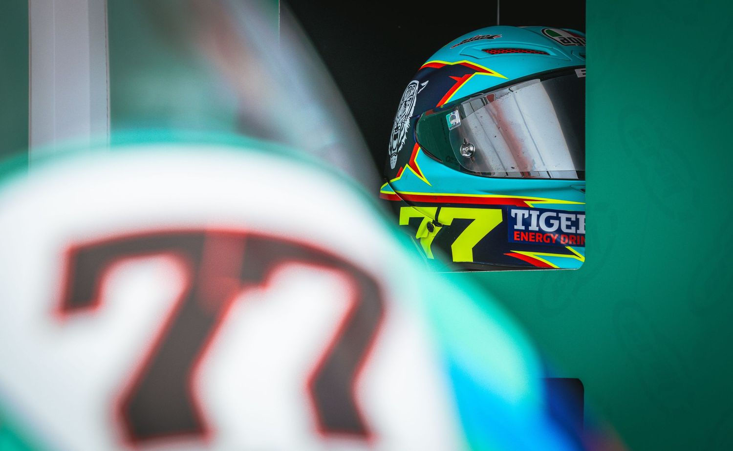 Close-up of motocross rider wearing helmet before race – motorsport photography in Bulgaria.