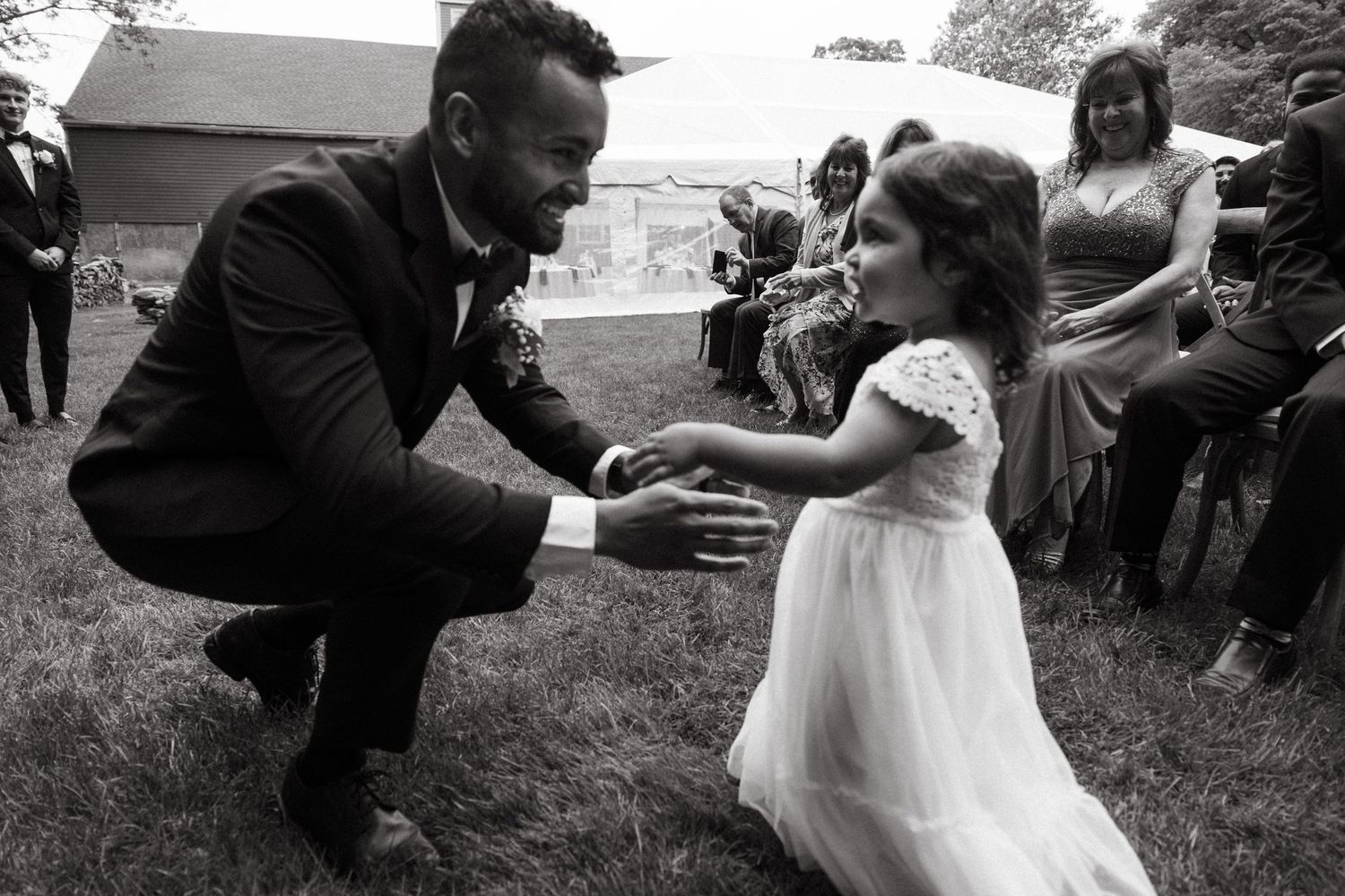 Emotional moments captured during an outdoor wedding ceremony.