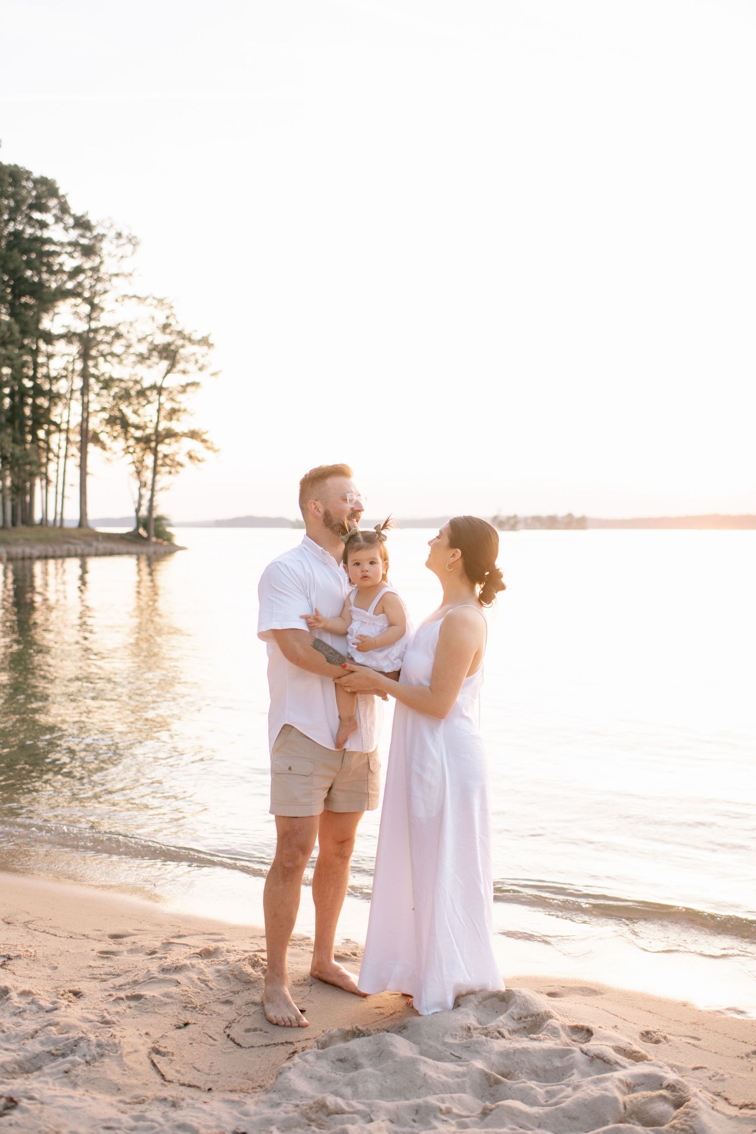 Romantic sunset beach proposal captured in sequence along a sandy shoreline.
