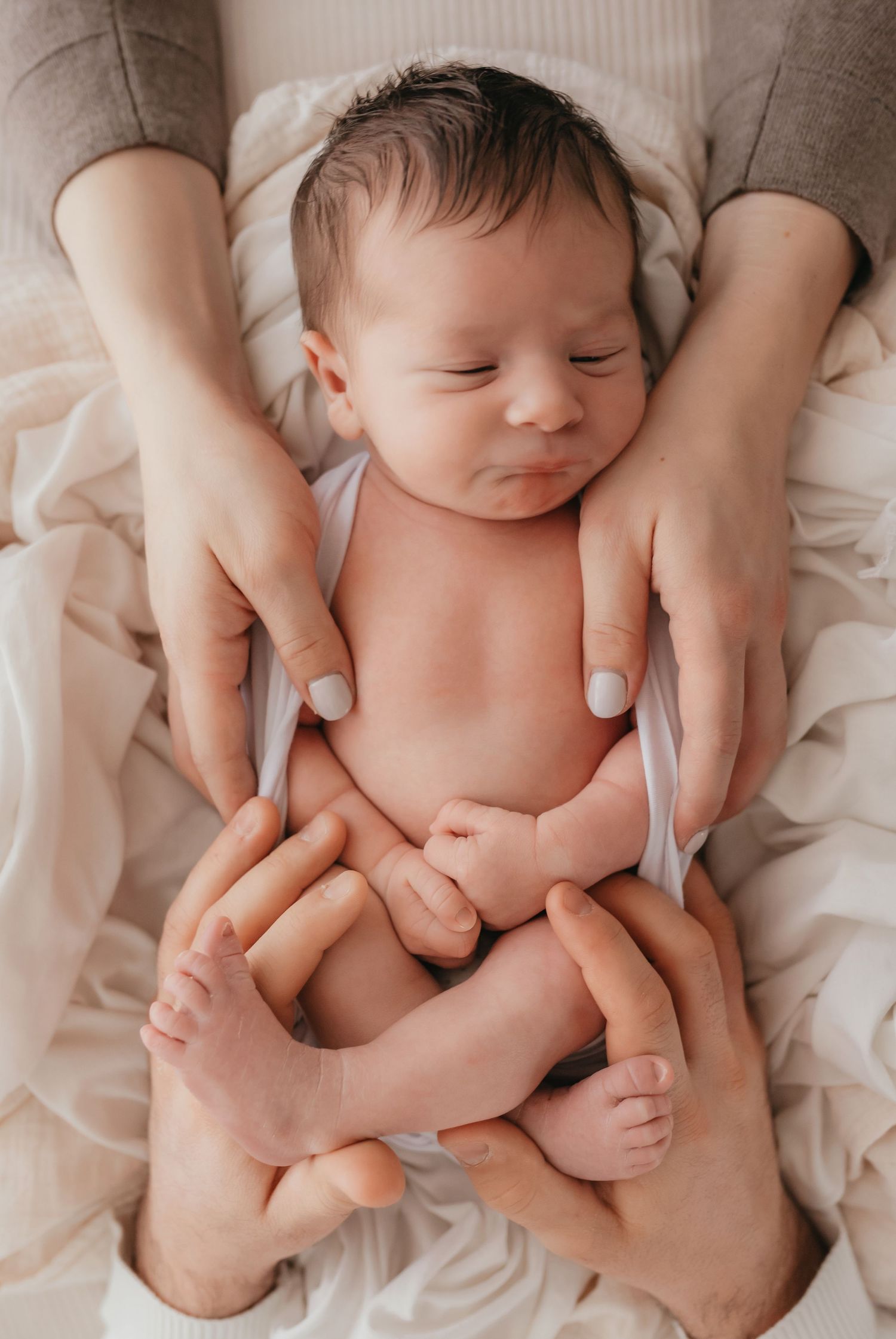 Posed newborn in studio session natural light