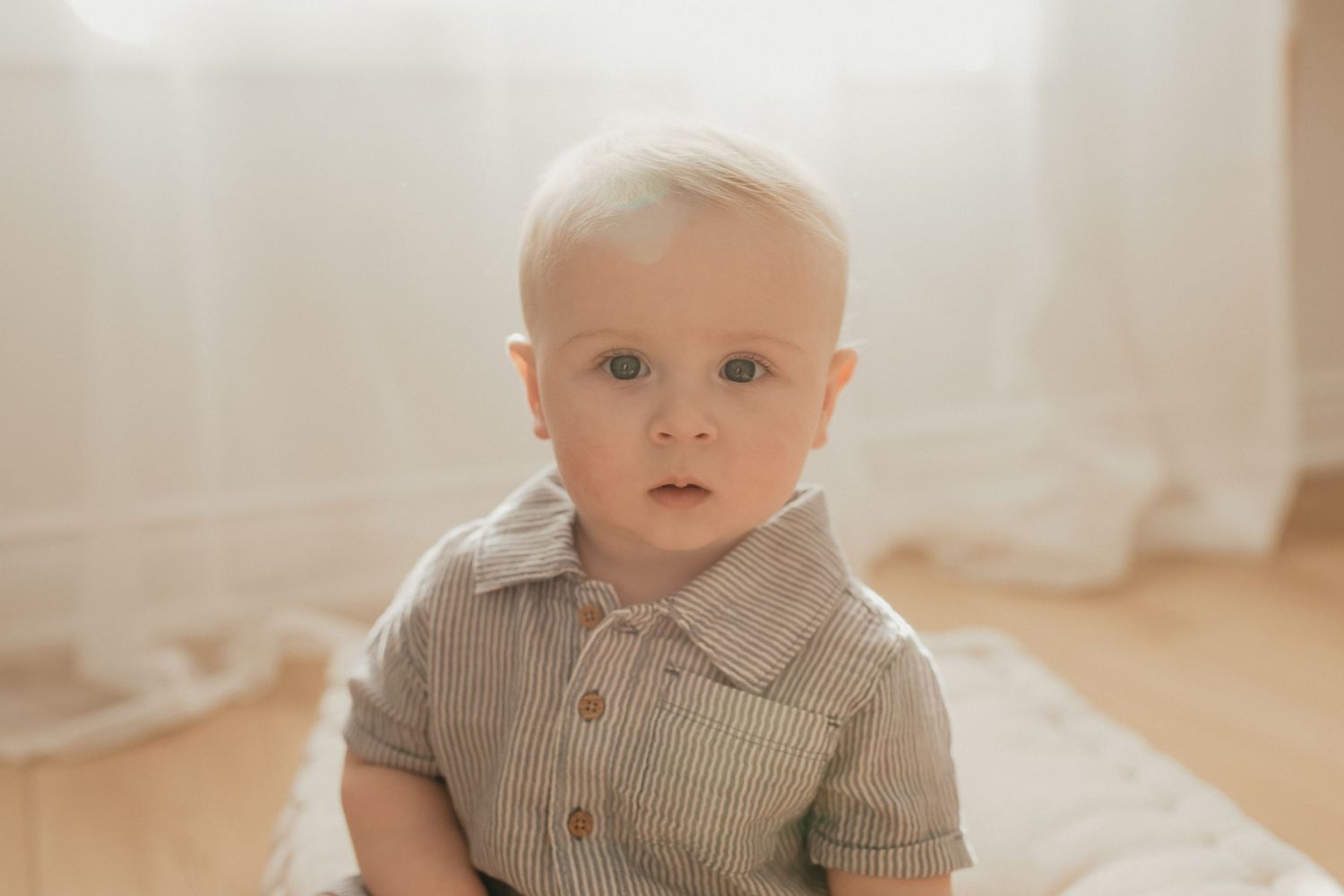 In studio milestone first birthday session childhood portrait