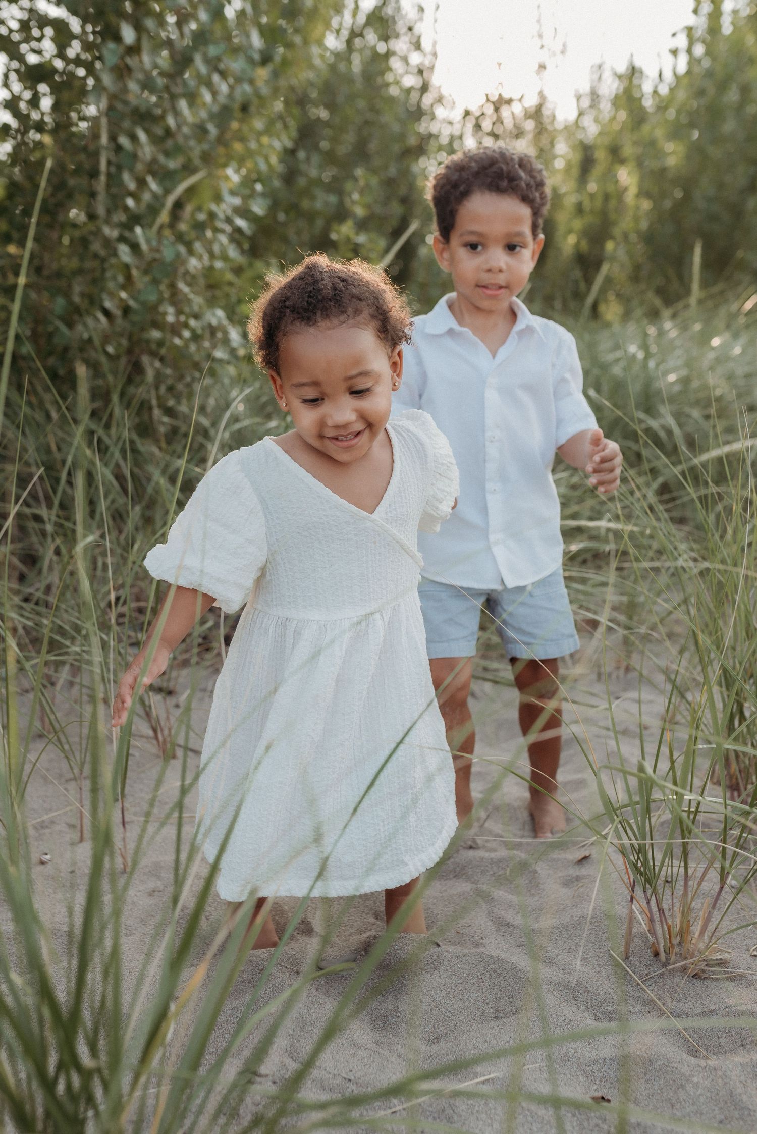 Outdoor childhood portrait beach session golden hour