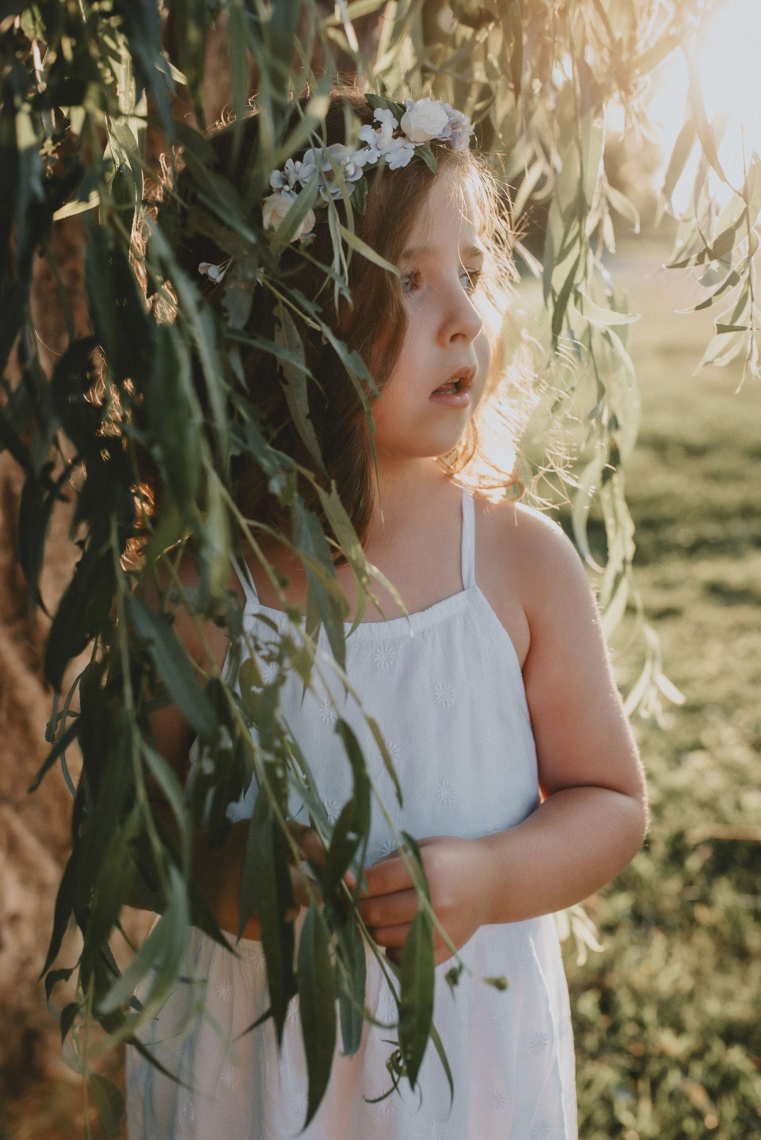Outdoor childhood portrait session golden hour