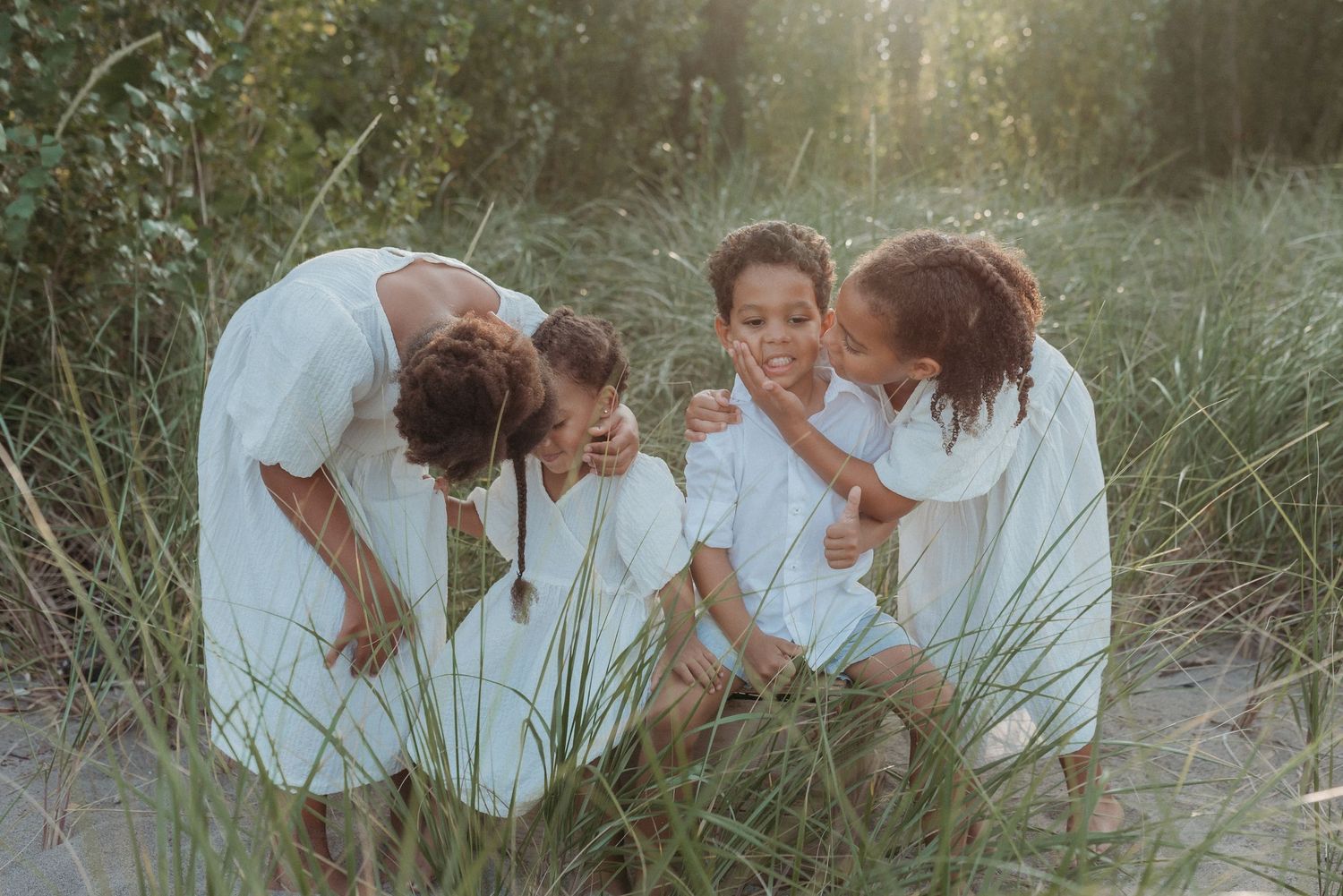 Outdoor childhood family portrait session golden hour