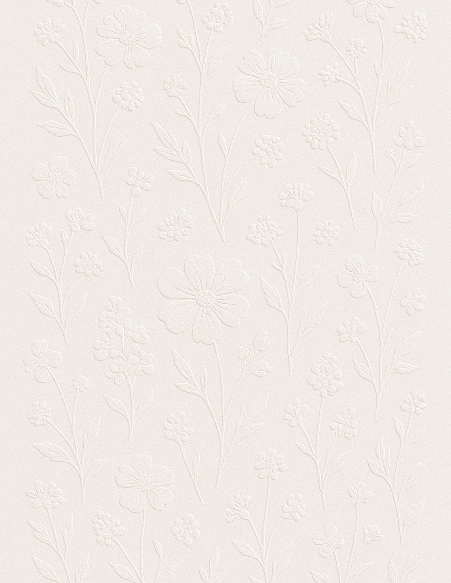 Subtle white embossed floral pattern on light cream background texture.
