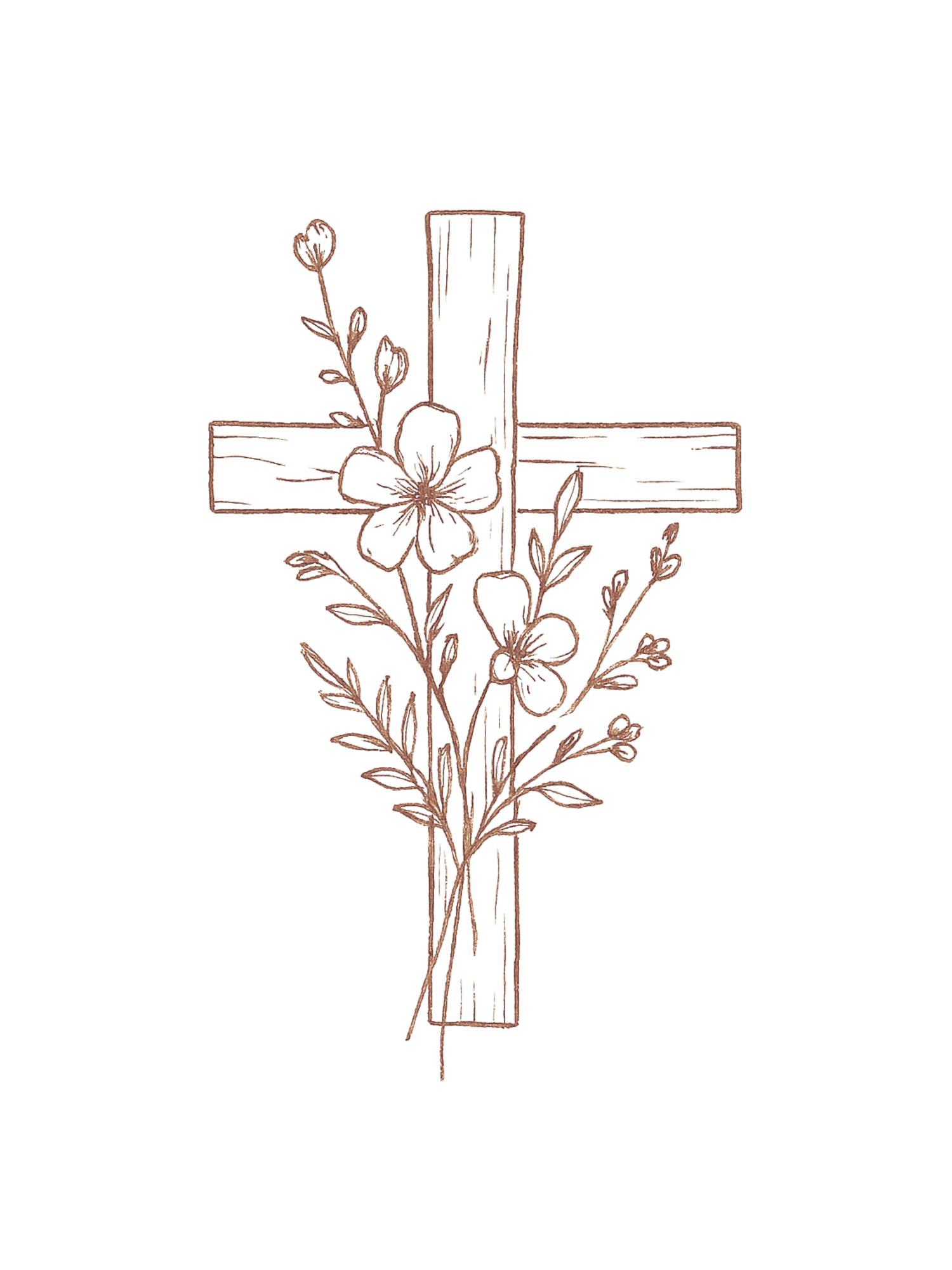 Minimalist line drawings of crosses with floral decorative elements.