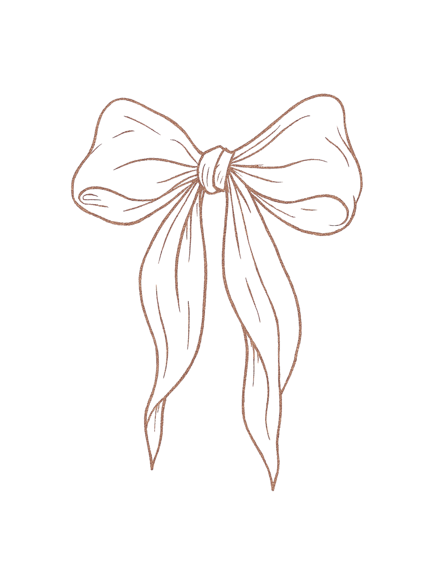 Simple line drawing of an elegant ribbon bow with flowing tails.