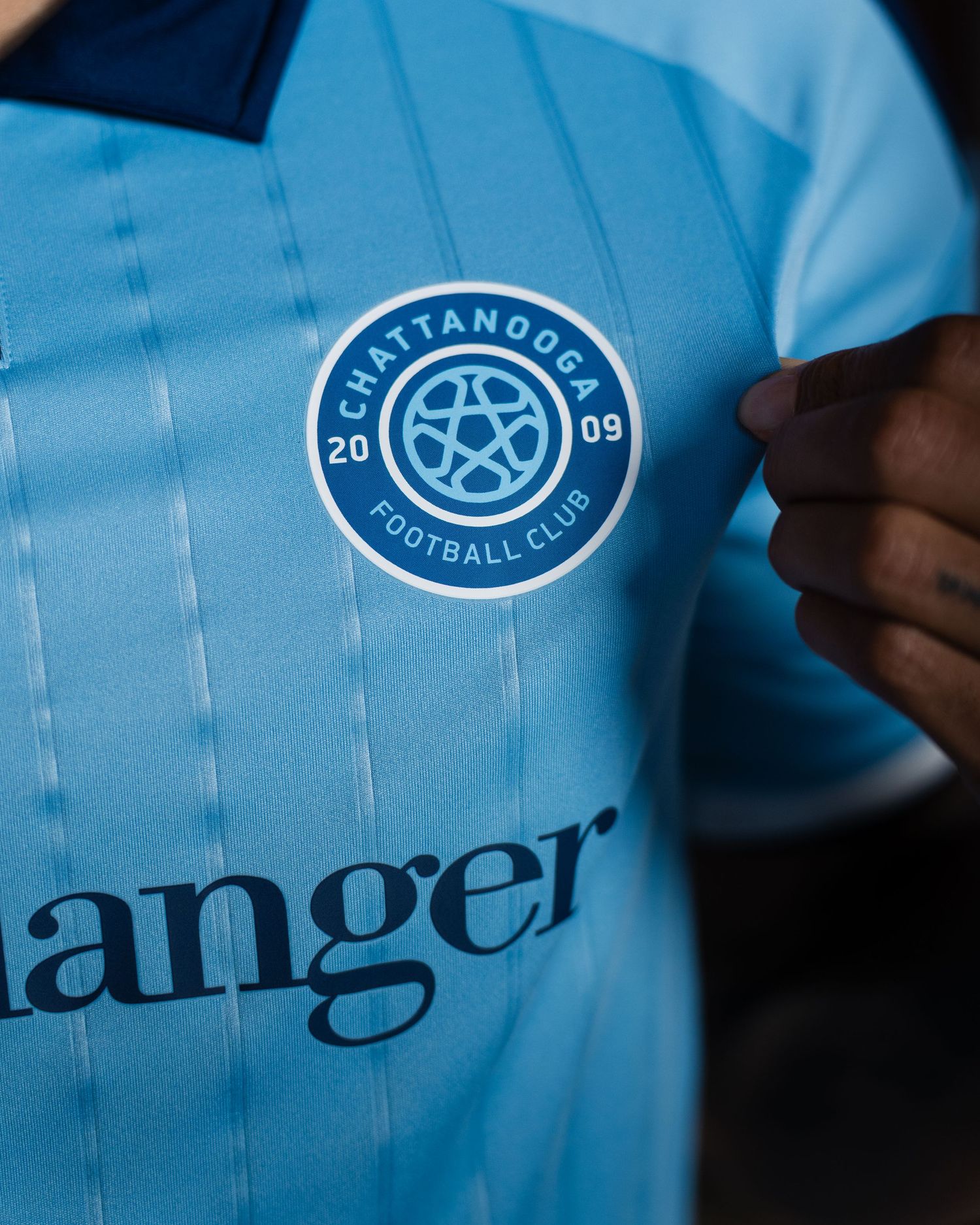 Close-up of Chattanooga Football Club 2009 crest on jersey photographed for a creative sports assignment in Chattanooga, TN.