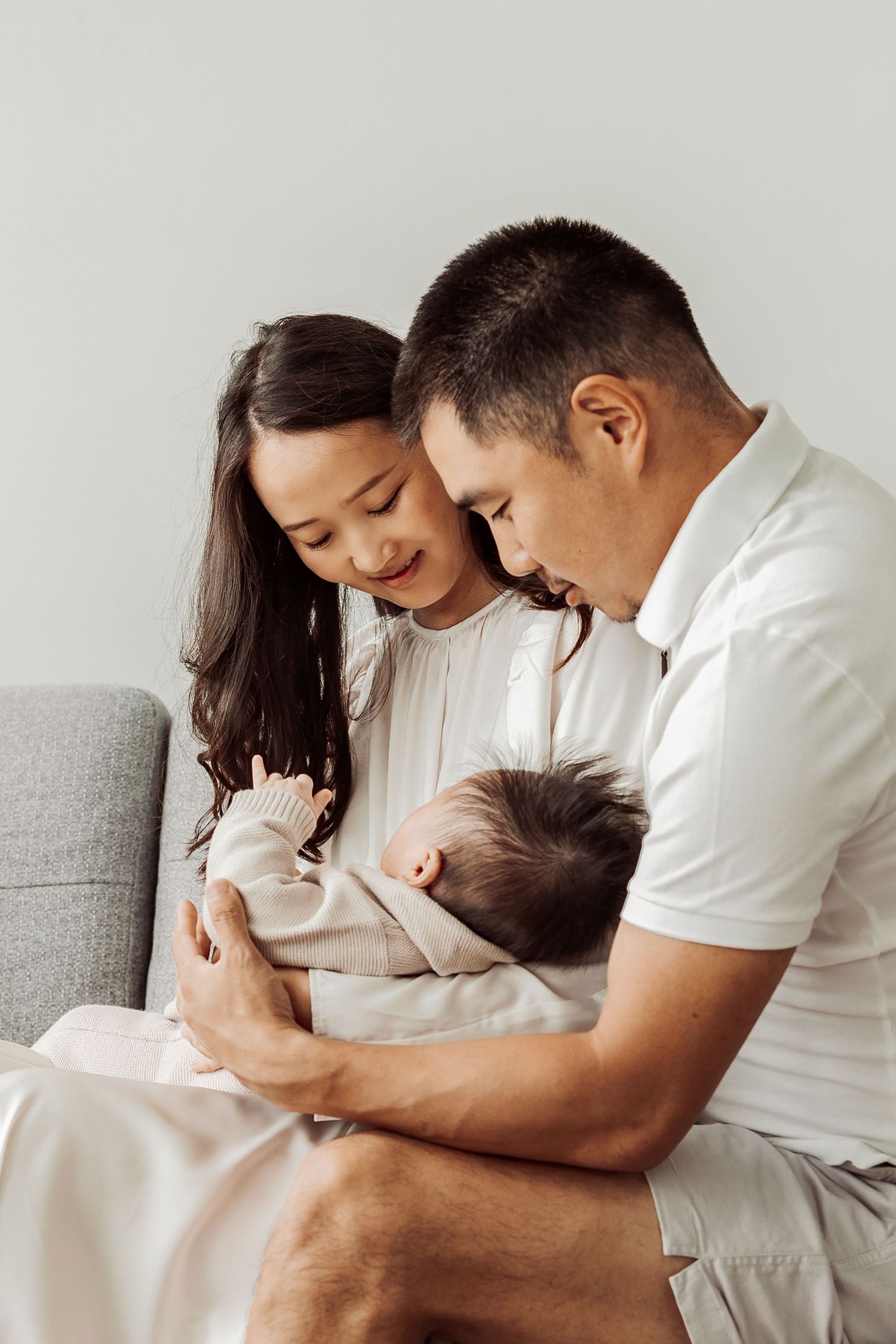 At-home newborn family portrait in Sydney with soft natural light