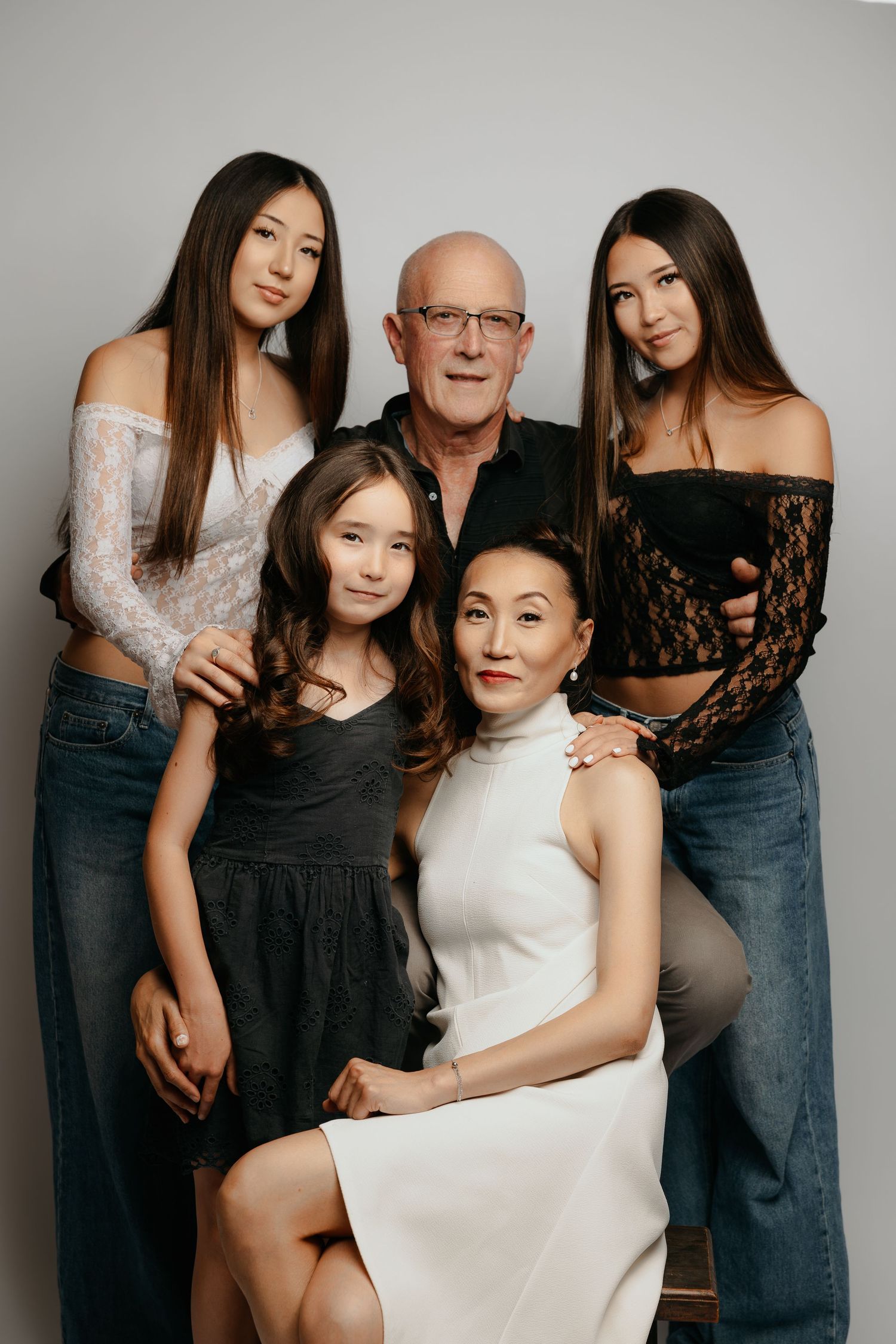 Studio group portrait of women in neutral outfits, Sydney studio portrait session