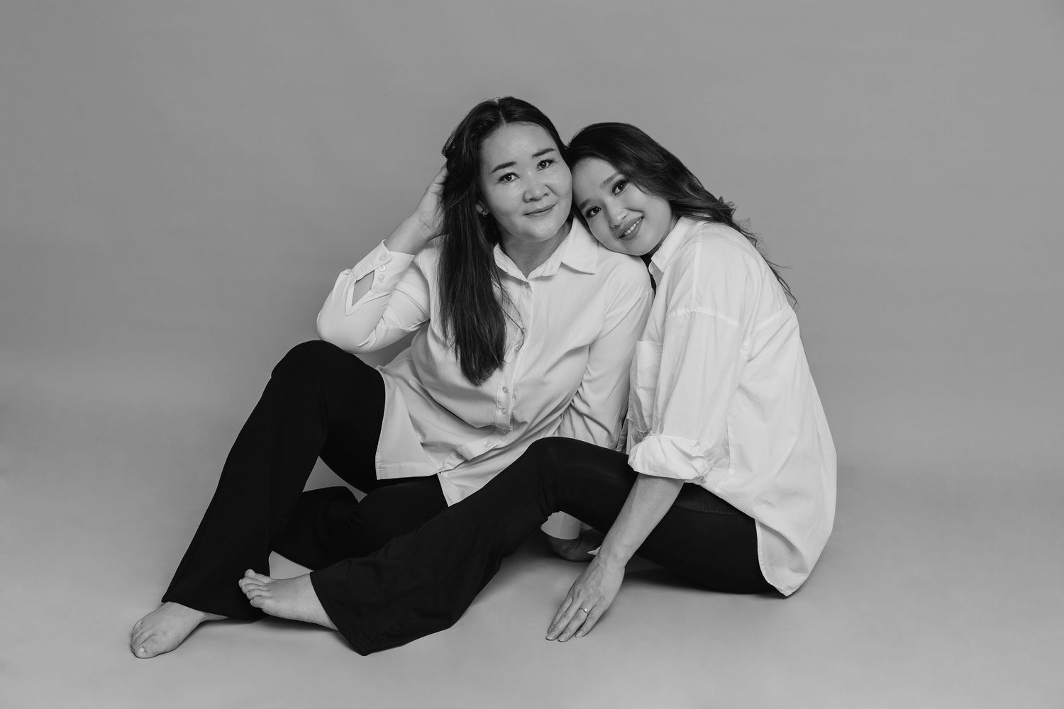 Black and white studio portrait of mother and child, Sydney portrait photographer
