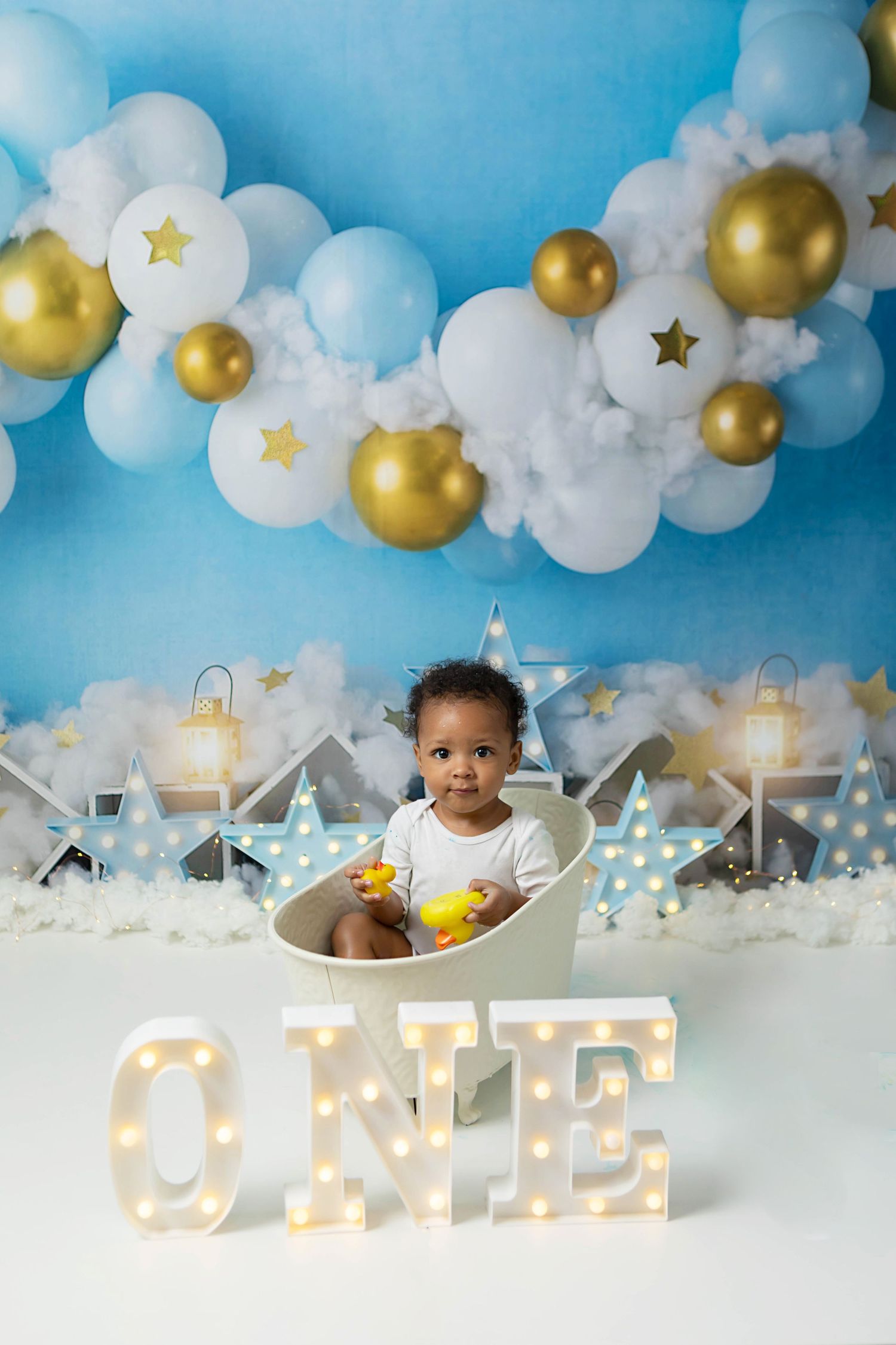 Balloon and cloud themed first birthday