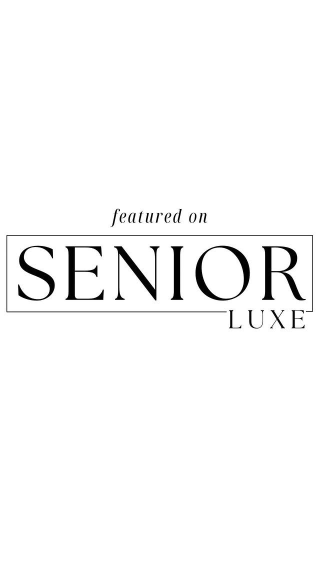 Featured on Senior Luxe magazine minimalist black and white logo badge.