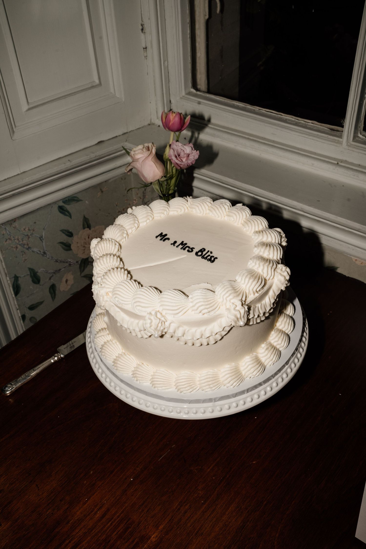 Wedding cake that has been cut at Middleton Lodge Estate.