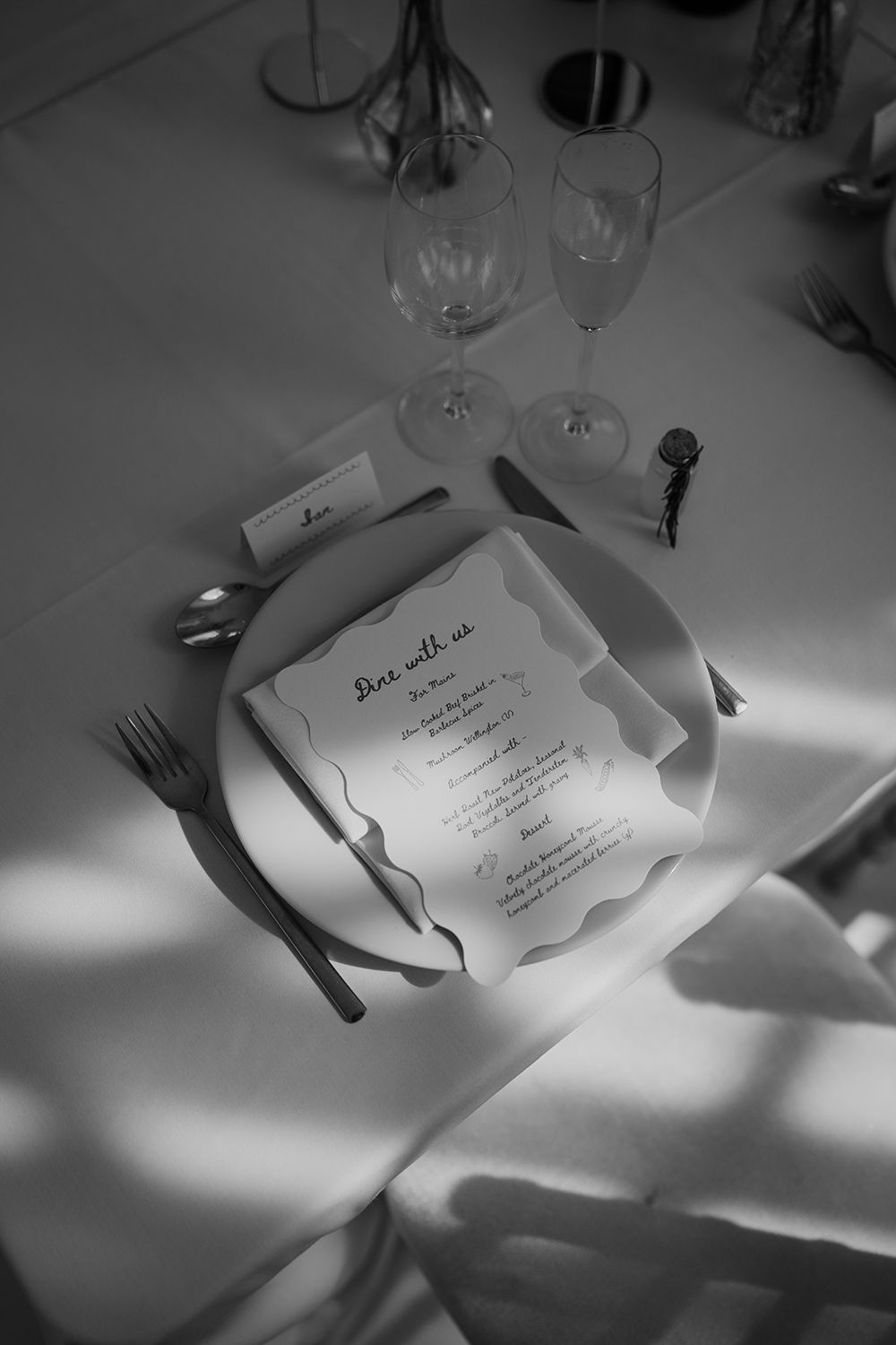Editorial wedding details: contemporary minimalist menus at The Secret Tower Newcastle wedding.