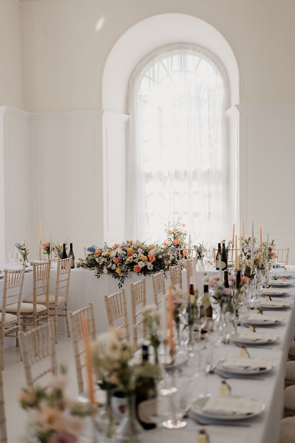 Editorial wedding details: contemporary minimalist table styling at The Secret Tower Newcastle wedding.