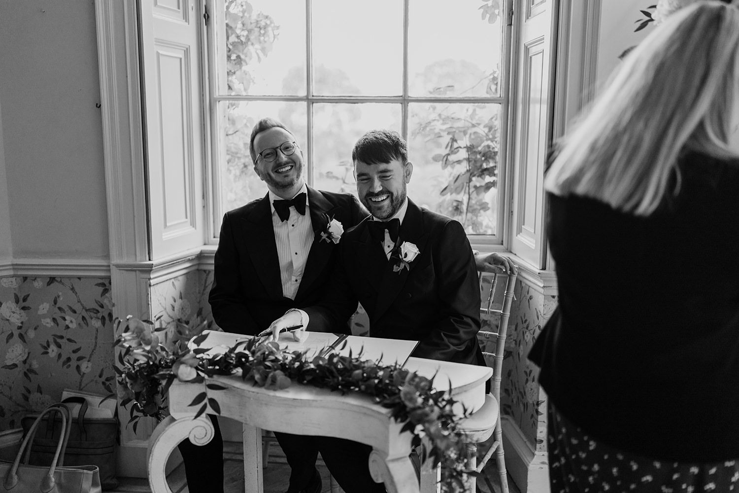 Intimate ceremony in the Main House at Middleton Lodge, with soft natural light and elegant floral styling.