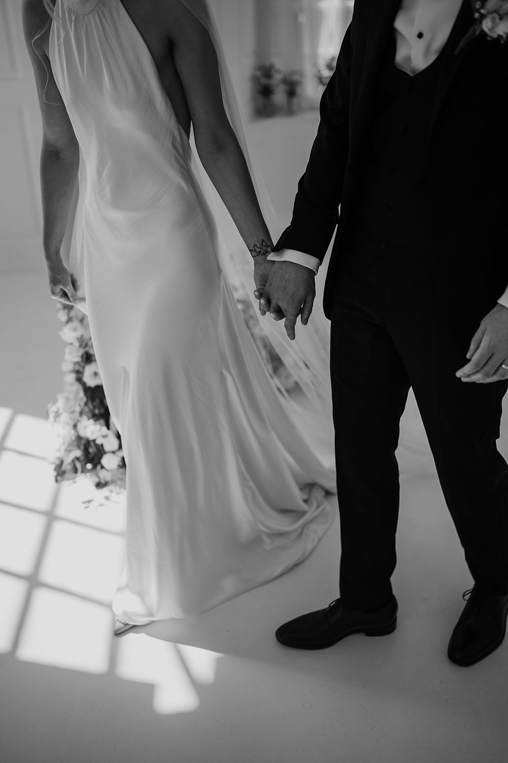 Monochrome editorial wedding photography details.