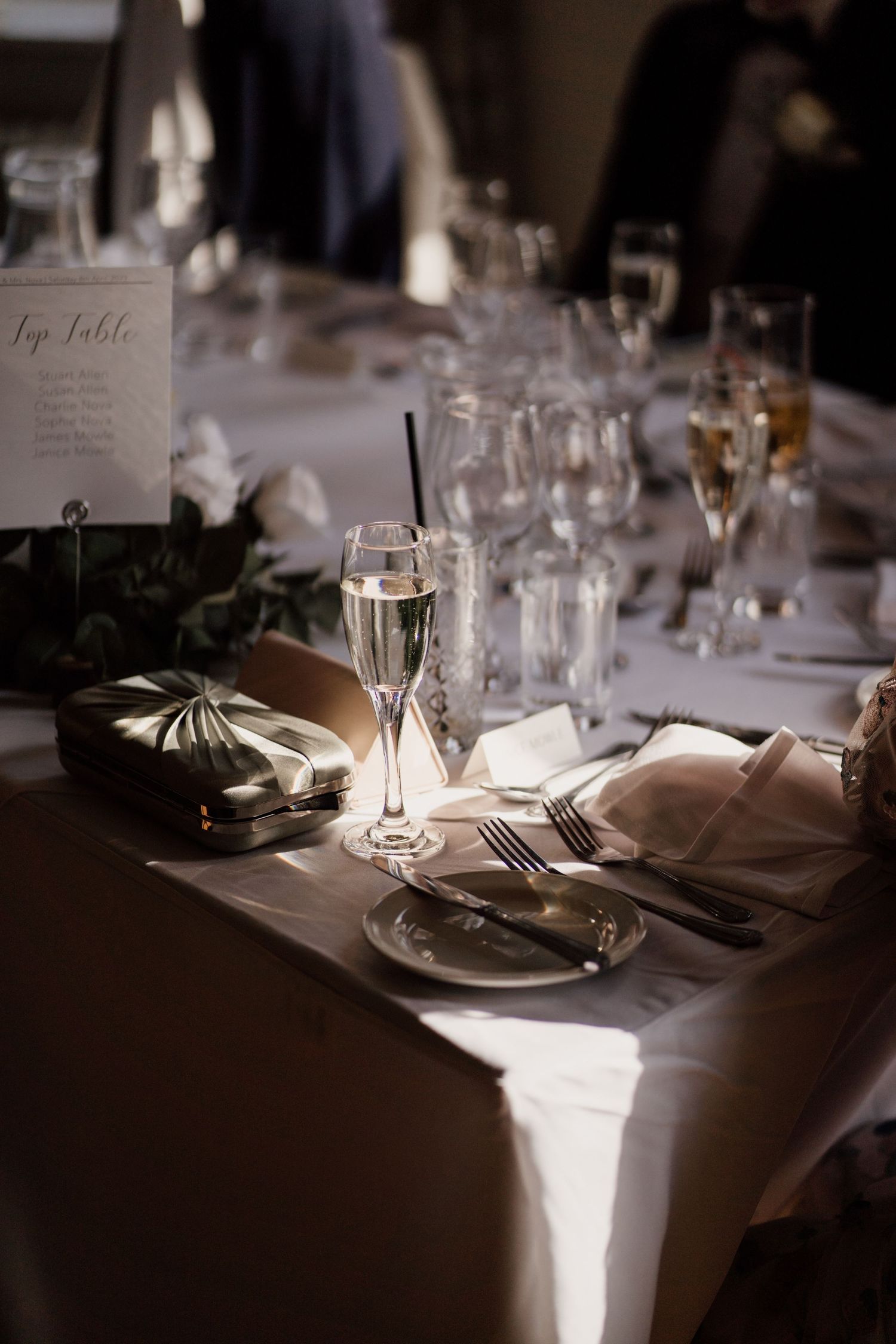 A table detail of glasses at bourton hall.