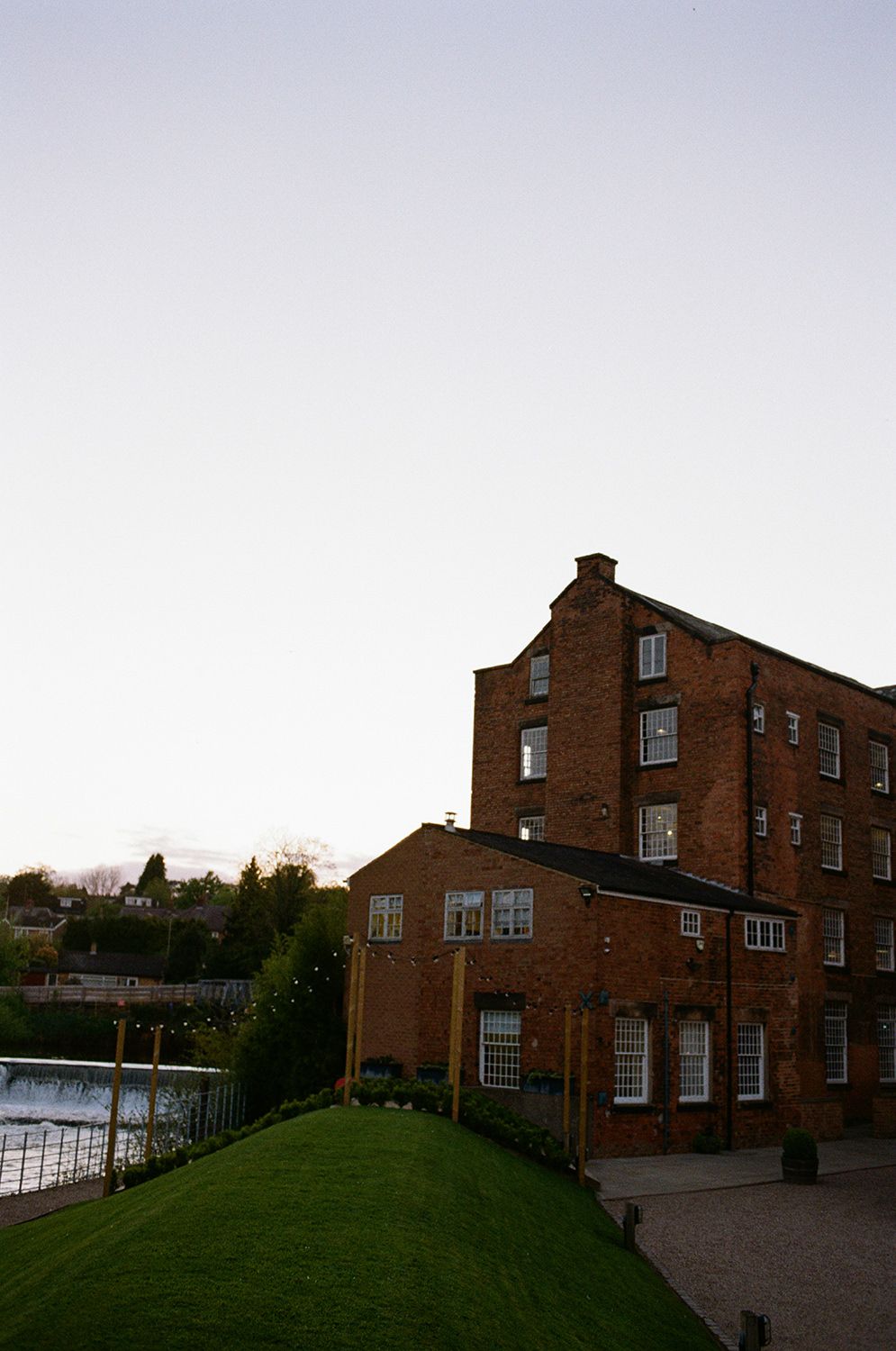 The West Mill wedding venue at sunset.
