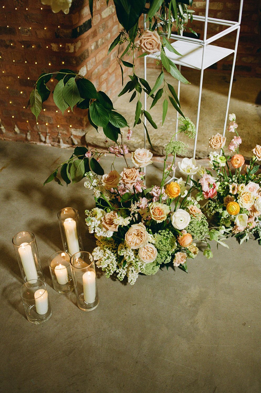 35mm film image of wedding flowers during a wedding ceremony.