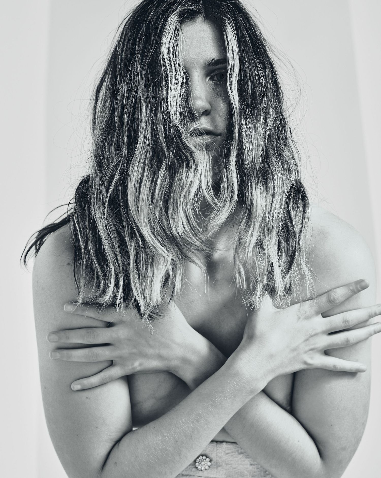 Black and white portrait, Genevieve being vulnerable.