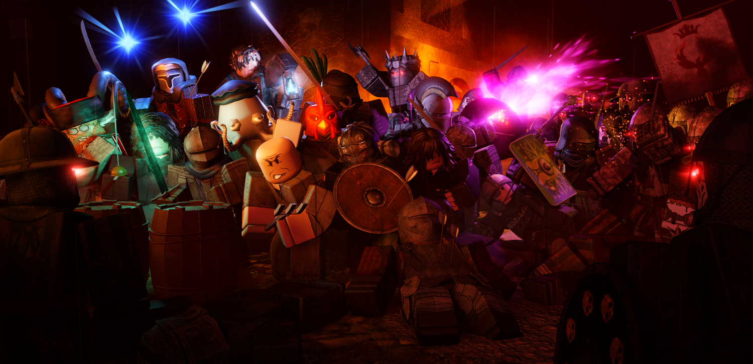 Fantasy battle scene with colorful magical effects and glowing projectiles.