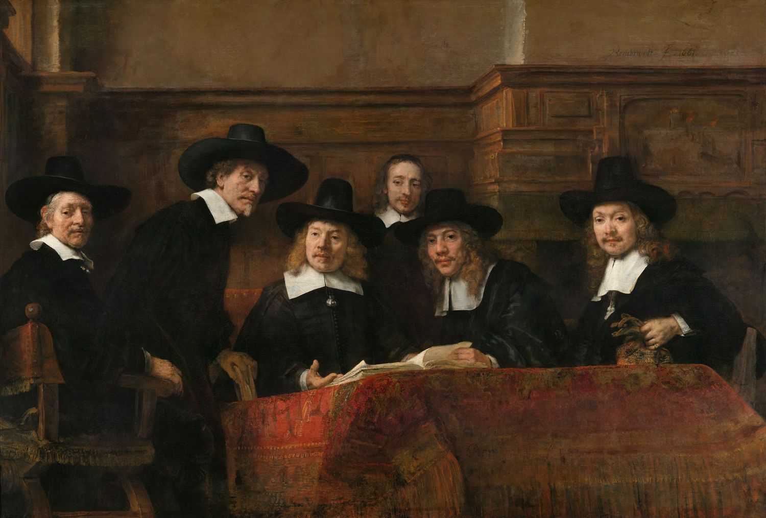 Historical painting of a formal gathering in a grand interior setting.