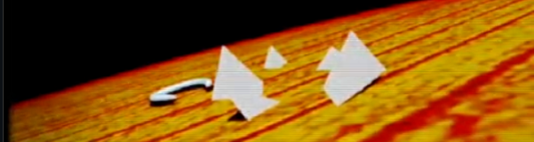 3D rendered abstract landscape with orange and yellow textured surface featuring white arrow shapes and a question mark symbol.