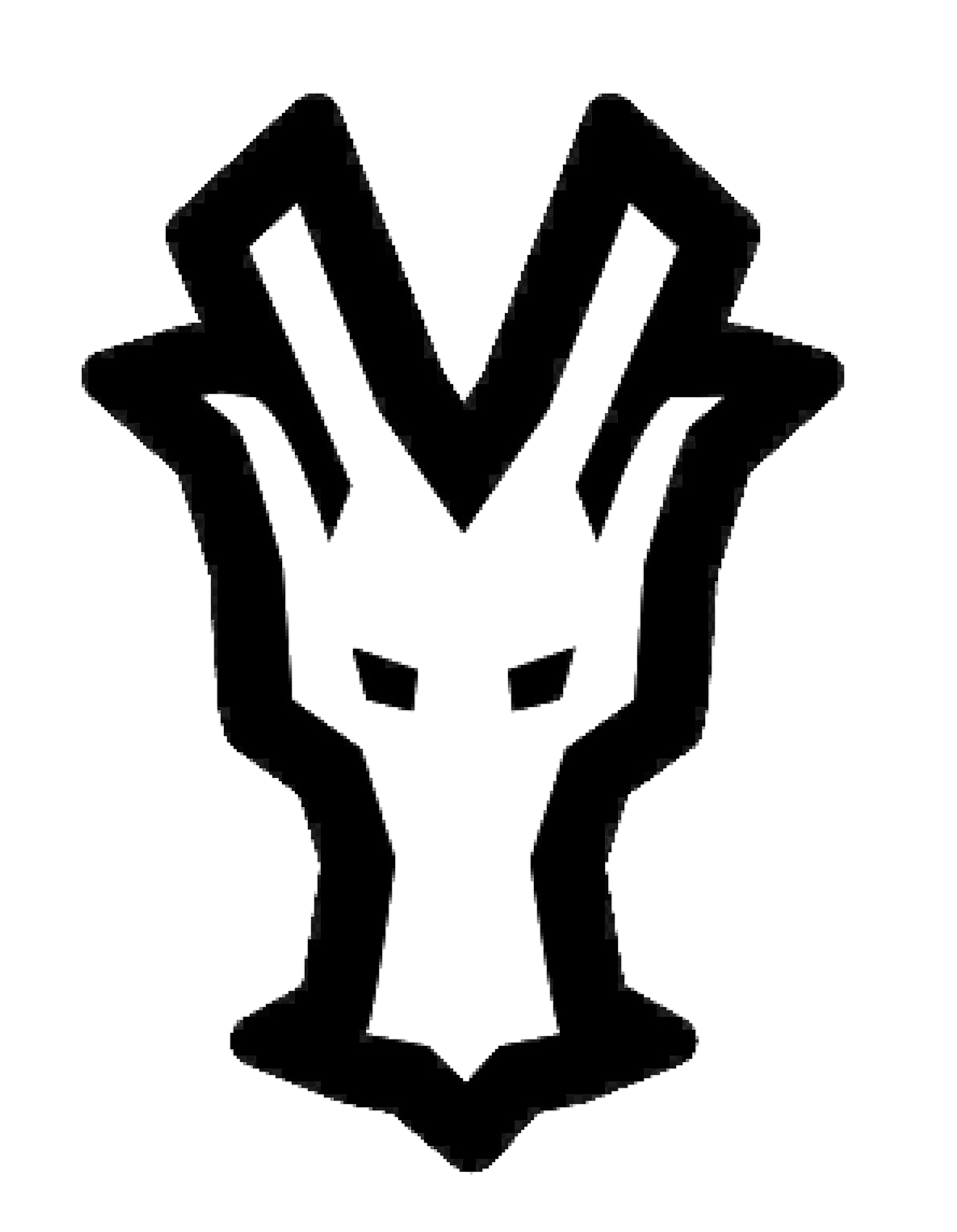 Black dragon head emblem logo with horns and angular design, resembling a stylized fantasy creature symbol.