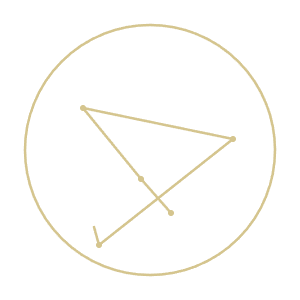 Gold line drawing of Sagittarius constellation inside a circle on white background.