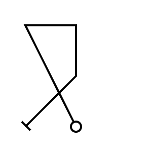 Abstract line drawing showing intersecting lines with circle and line endpoints.