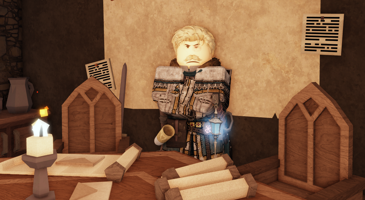 Medieval tavern interior with wooden furniture, lanterns, and rustic decor creating a cozy atmosphere.
