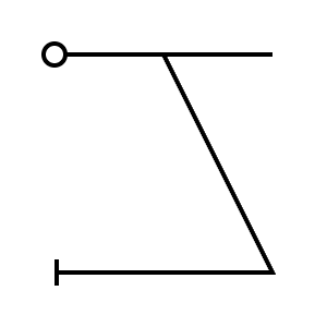 Simple line drawing showing an angular shape with one circle and one line endpoint.