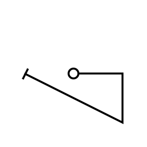 Simple geometric line drawing showing a right triangle with a line extending from one corner at an angle.