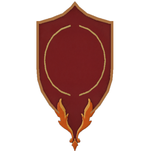 A set of six maroon and gold shield emblems with decorative designs showing a progression of simplified shapes.