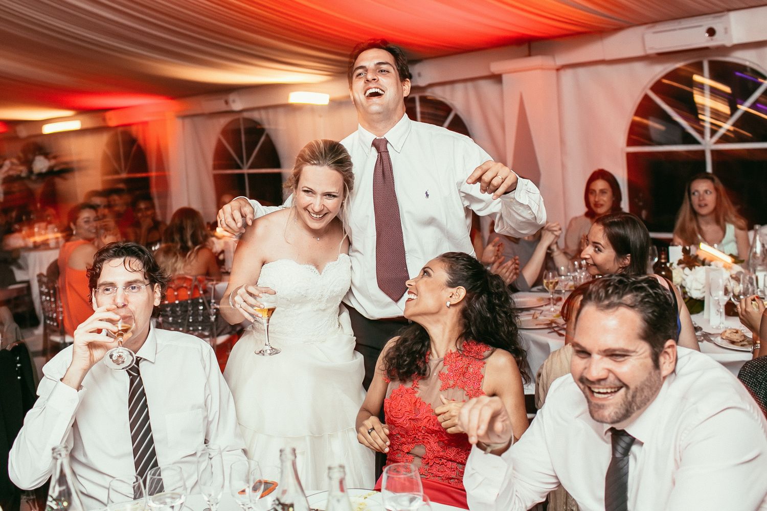 Lively wedding reception at Château de Changy. Dynamic party photography with a high-fashion editorial vibe