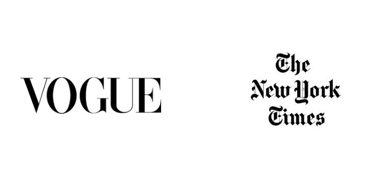 Minimalist header showing New York Times and Vogue magazine logos.