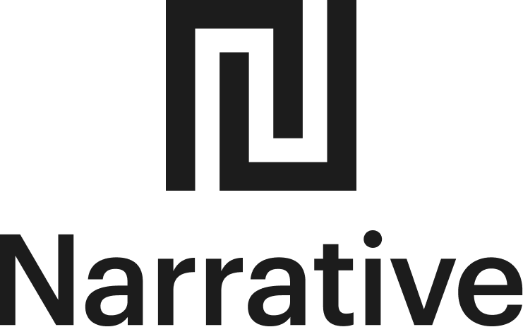 Two black and white text logos displaying the word 'Narrative' in different minimalist font styles.