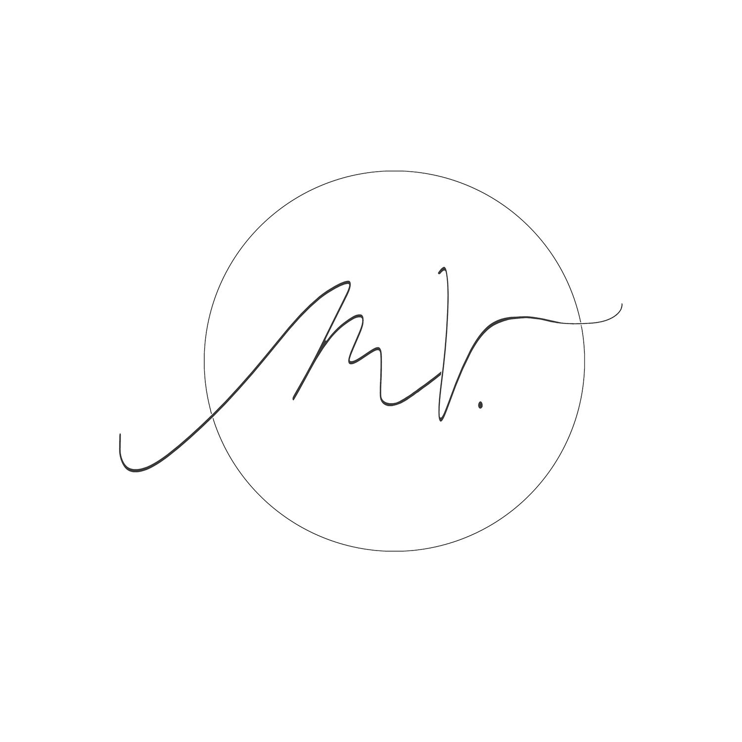 Handwritten signature in black ink on white paper with curved flowing lines and decorative loops.