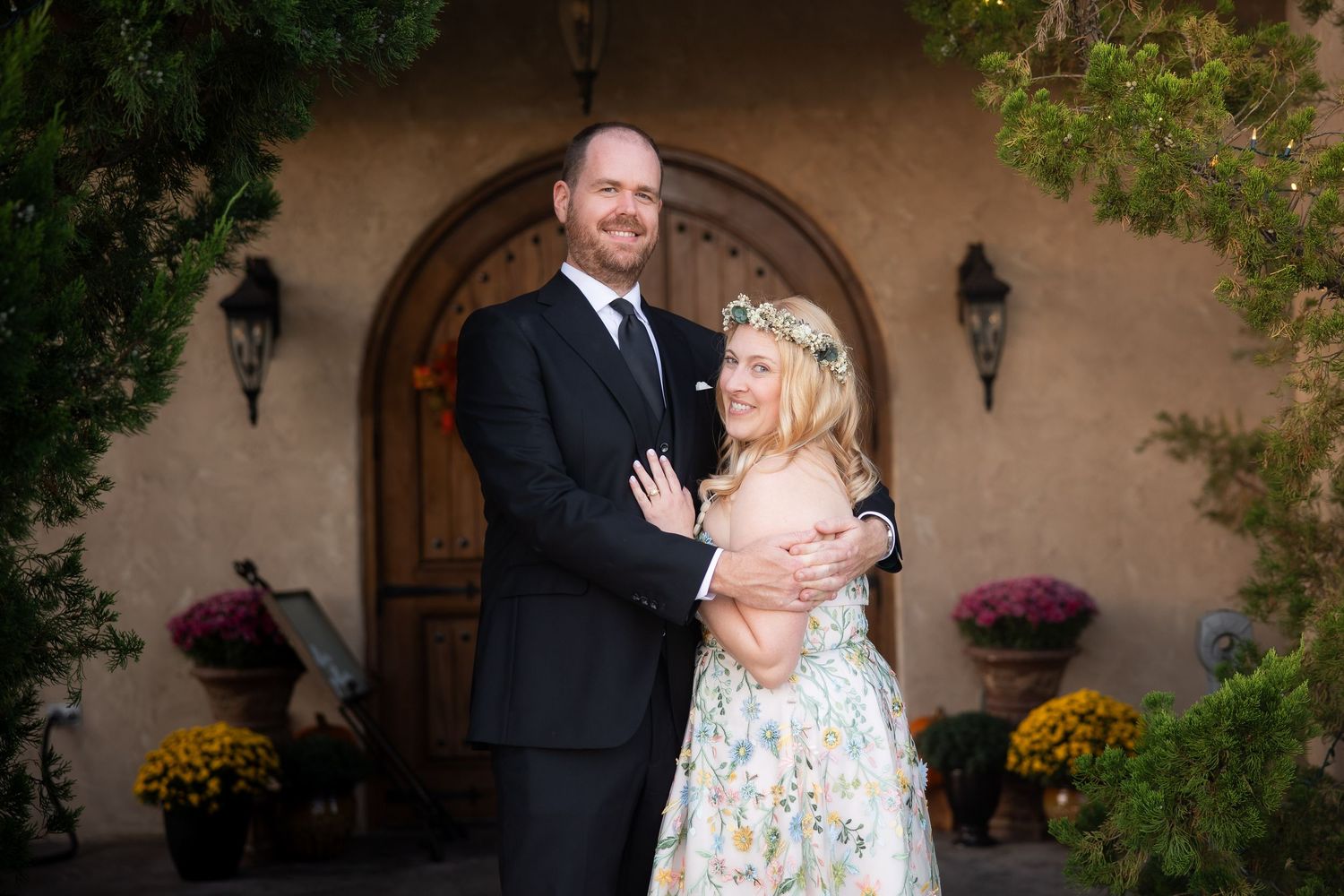 Couple shares intimate moments during their garden wedding photoshoot.