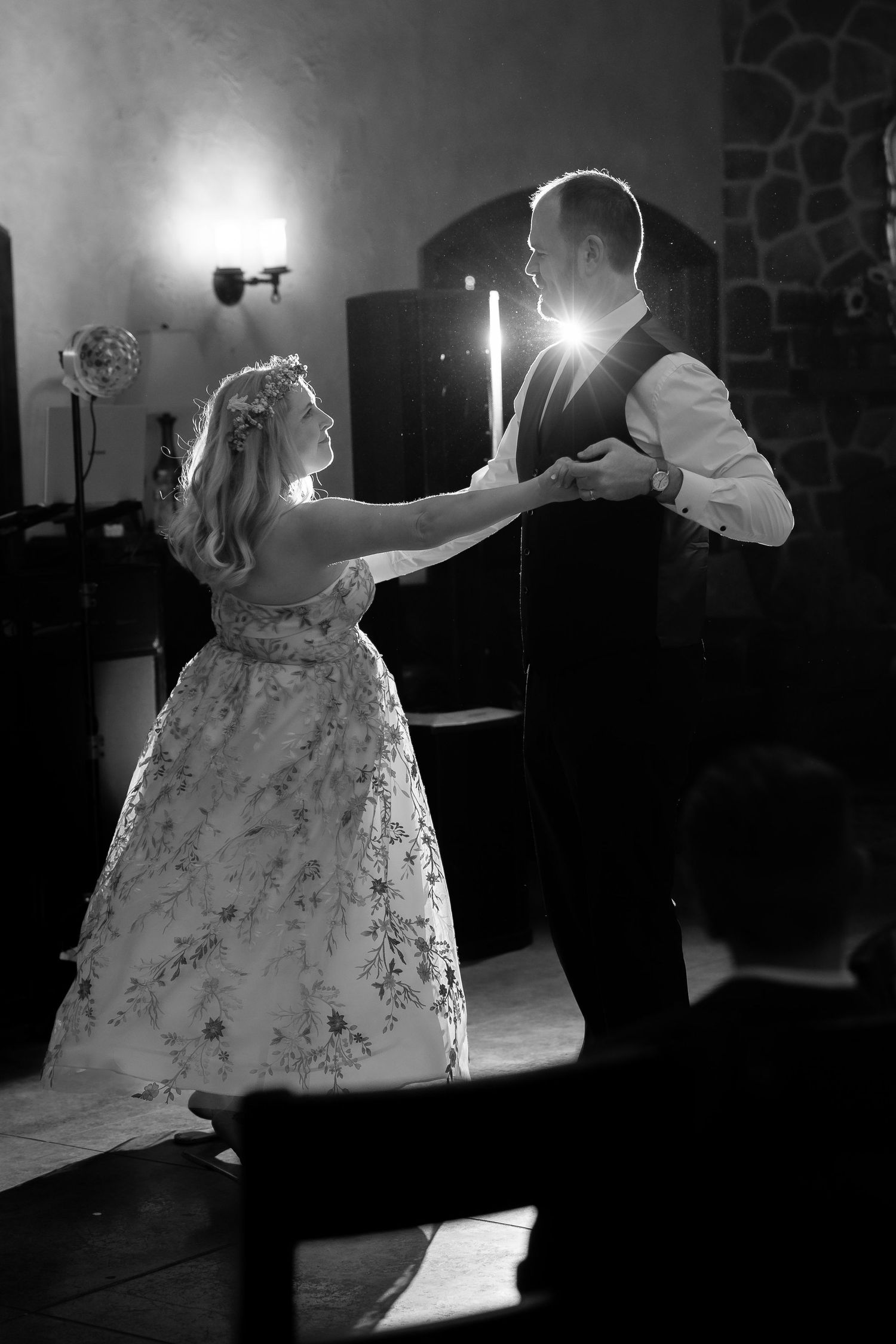 Black and white photos show dancers in elegant dresses twirling and moving gracefully on a dance floor.