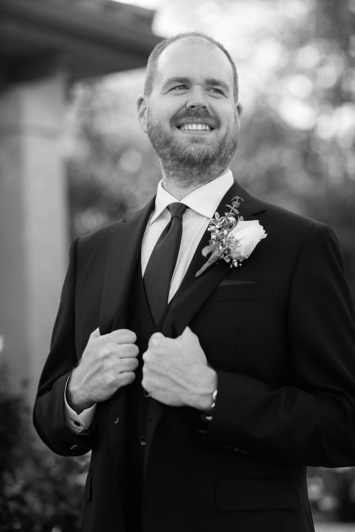 Series of black and white photos showing emotional reactions during a wedding ceremony.