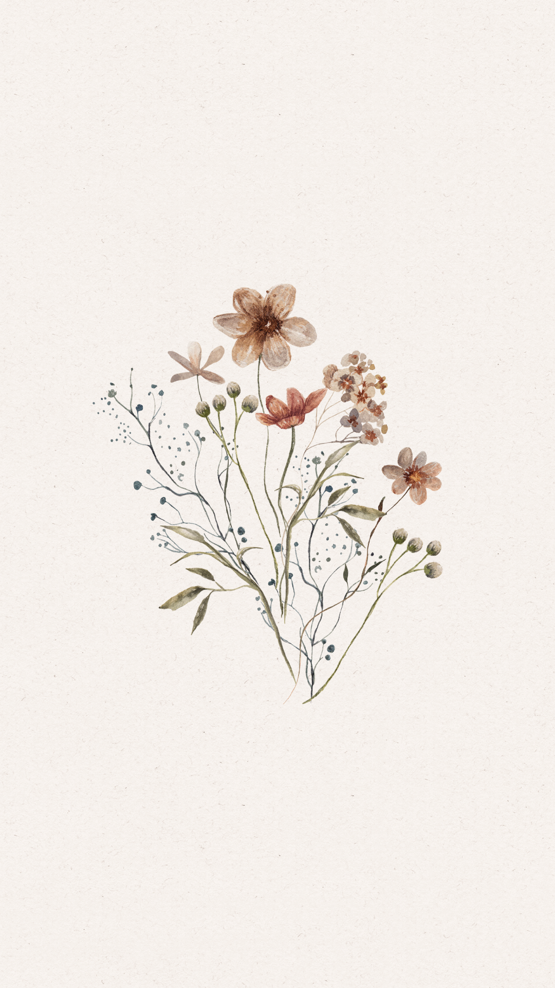 Delicate watercolor illustration of brown wildflowers with thin stems and small blooms in a minimalist style.