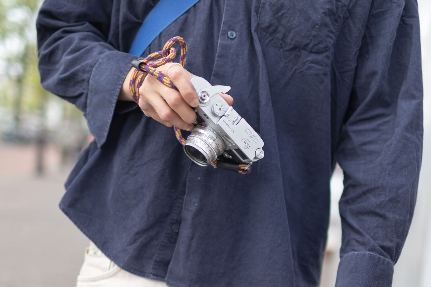A well dressed male participant holding a Leica M2 camera.